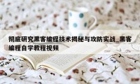 彻底研究黑客编程技术揭秘与攻防实战_黑客编程自学教程视频