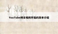 YouTube博主暗网开箱的简单介绍
