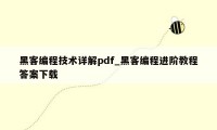黑客编程技术详解pdf_黑客编程进阶教程答案下载