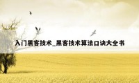 入门黑客技术_黑客技术算法口诀大全书