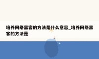 培养网络黑客的方法是什么意思_培养网络黑客的方法是