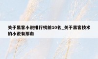 关于黑客小说排行榜前10名_关于黑客技术的小说有那血
