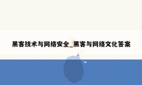 黑客技术与网络安全_黑客与网络文化答案