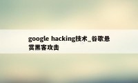 google hacking技术_谷歌悬赏黑客攻击