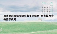 黑客通过微信号能查出多少信息_黑客技术查微信手机号