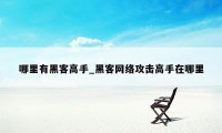 哪里有黑客高手_黑客网络攻击高手在哪里