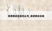 渗透测试总结怎么写_渗透测试总结