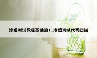 渗透测试教程基础篇1_渗透测试代码扫描