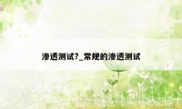 渗透测试?_常规的渗透测试