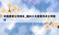 中国黑客公司排名_国内十大黑客技术公司排行