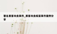 著名黑客攻击事件_黑客攻击疫苗事件案例分享