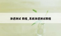 渗透测试 教程_系统渗透测试教程