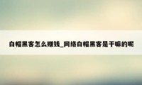 白帽黑客怎么赚钱_网络白帽黑客是干嘛的呢