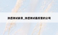 渗透测试前景_渗透测试最厉害的公司