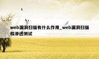 web漏洞扫描有什么作用_web漏洞扫描和渗透测试