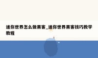 迷你世界怎么做黑客_迷你世界黑客技巧教学教程