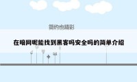 在暗网呢能找到黑客吗安全吗的简单介绍