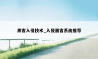 黑客入侵技术_入侵黑客系统推荐