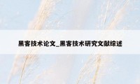 黑客技术论文_黑客技术研究文献综述