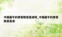 中国最牛的黑客联盟是谁呀_中国最牛的黑客联盟是谁